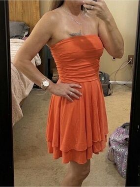 SHEIN Orange Strapless Ruched Layered Dress